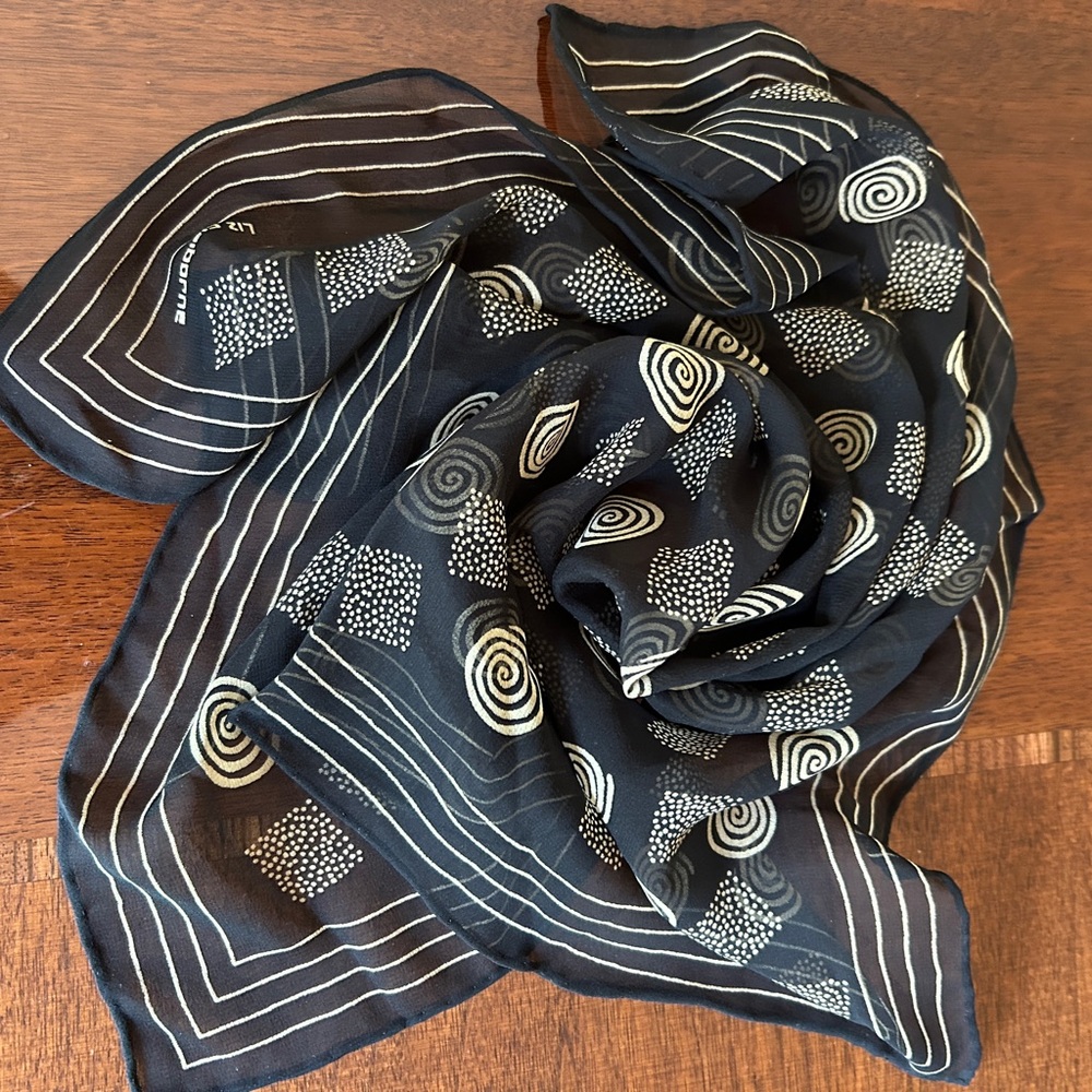 Liz Claiborne Black and White Geometric Scarf square with hand rolled edges - Picture 9 of 9